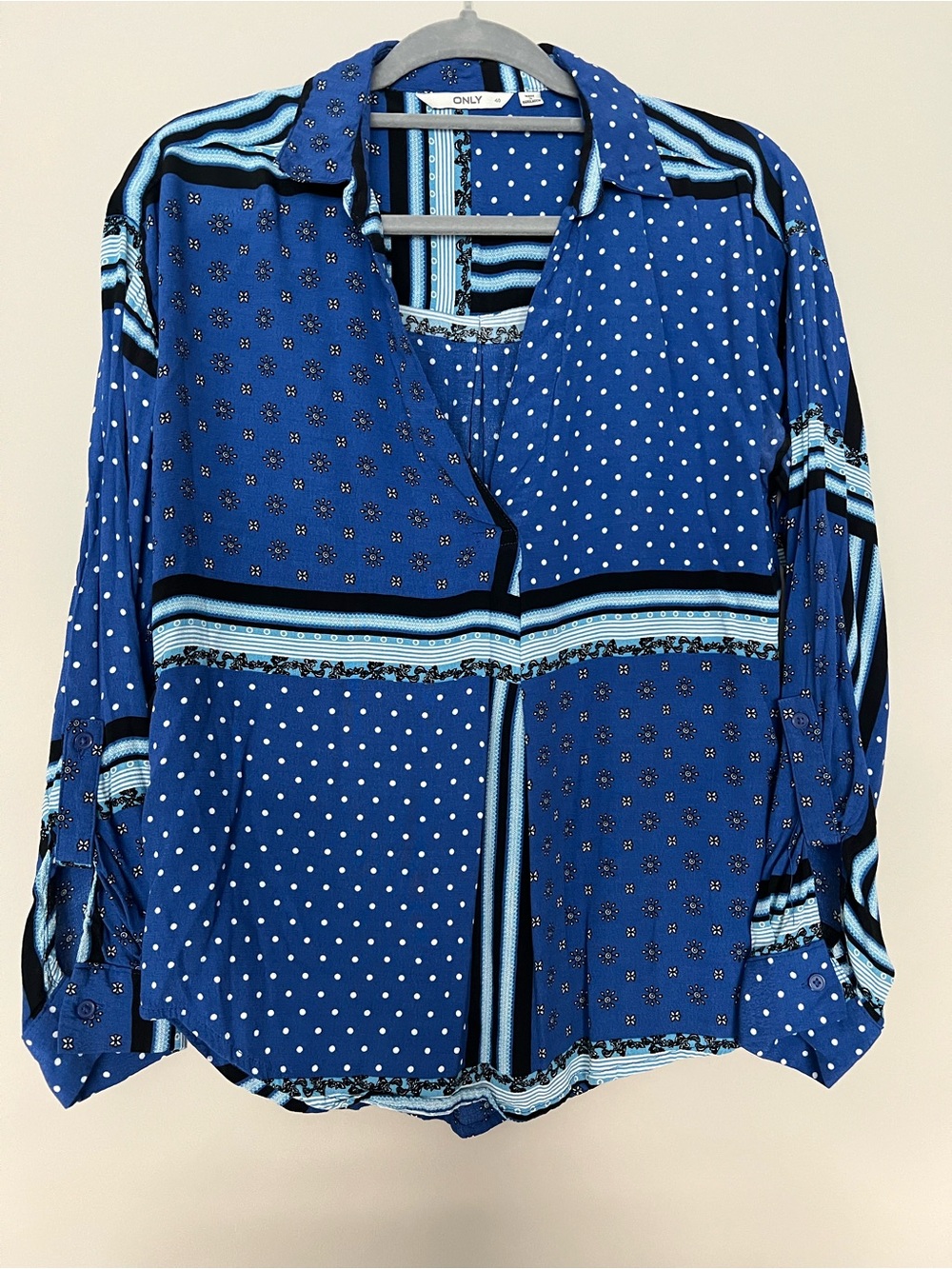 Only Blue Mixed-Pattern Polka Dot Button-Down Shirt